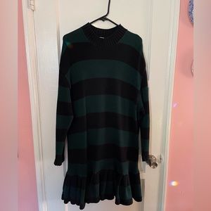 Vintage Betsey Johnson Green and Black Stripe Punk Label Sweater Dress